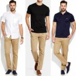 Classic Khaki Pant Combinations: White, Black, and Navy Shirts