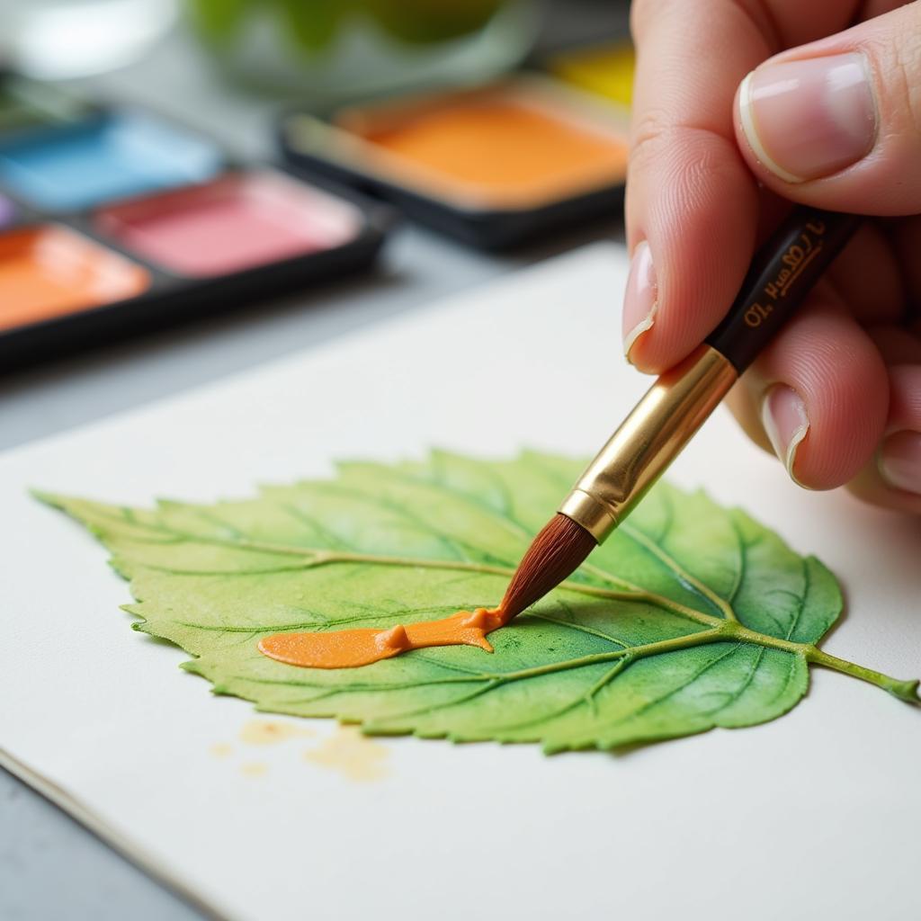 Watercolor Painting on Leaves