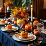 Dark Blue Table Setting for Fall