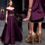 Dark Purple Dress with Gold Shoes