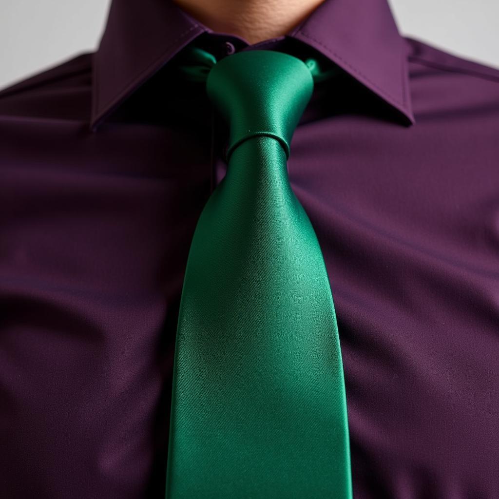 Dark Purple Shirt with Green Tie - A Bold Statement