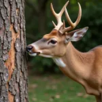 Deer Rubbing Antlers on Tree