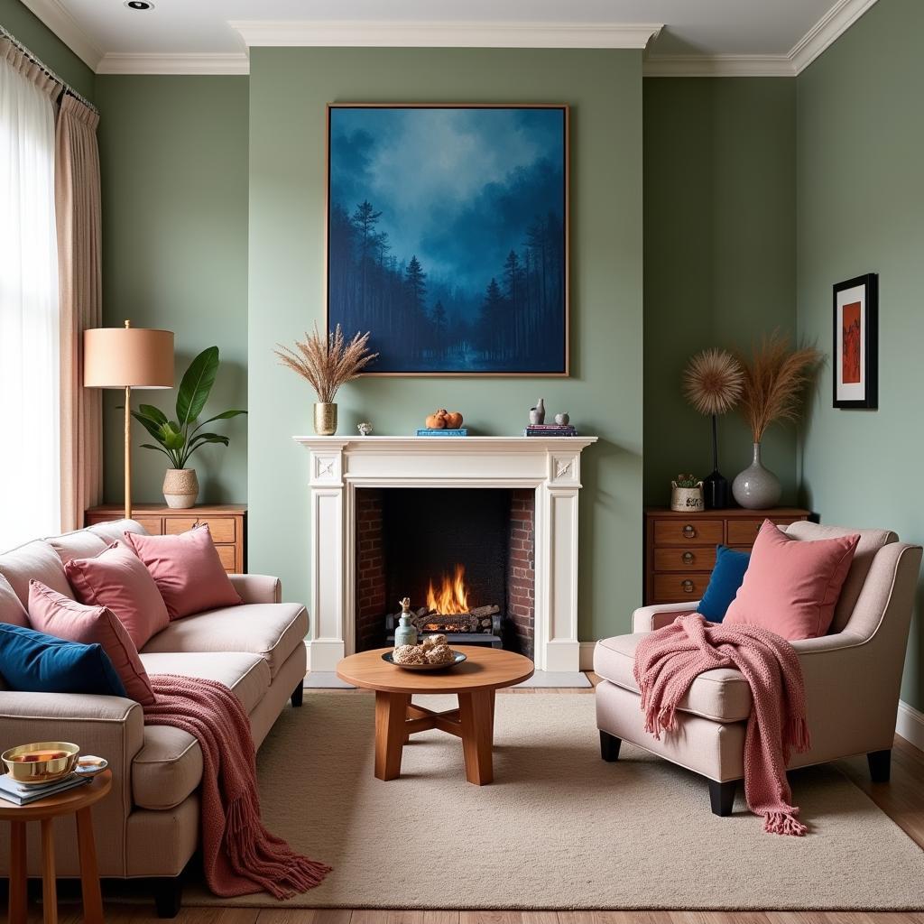 Desert Rose, Blue, and Green Living Room