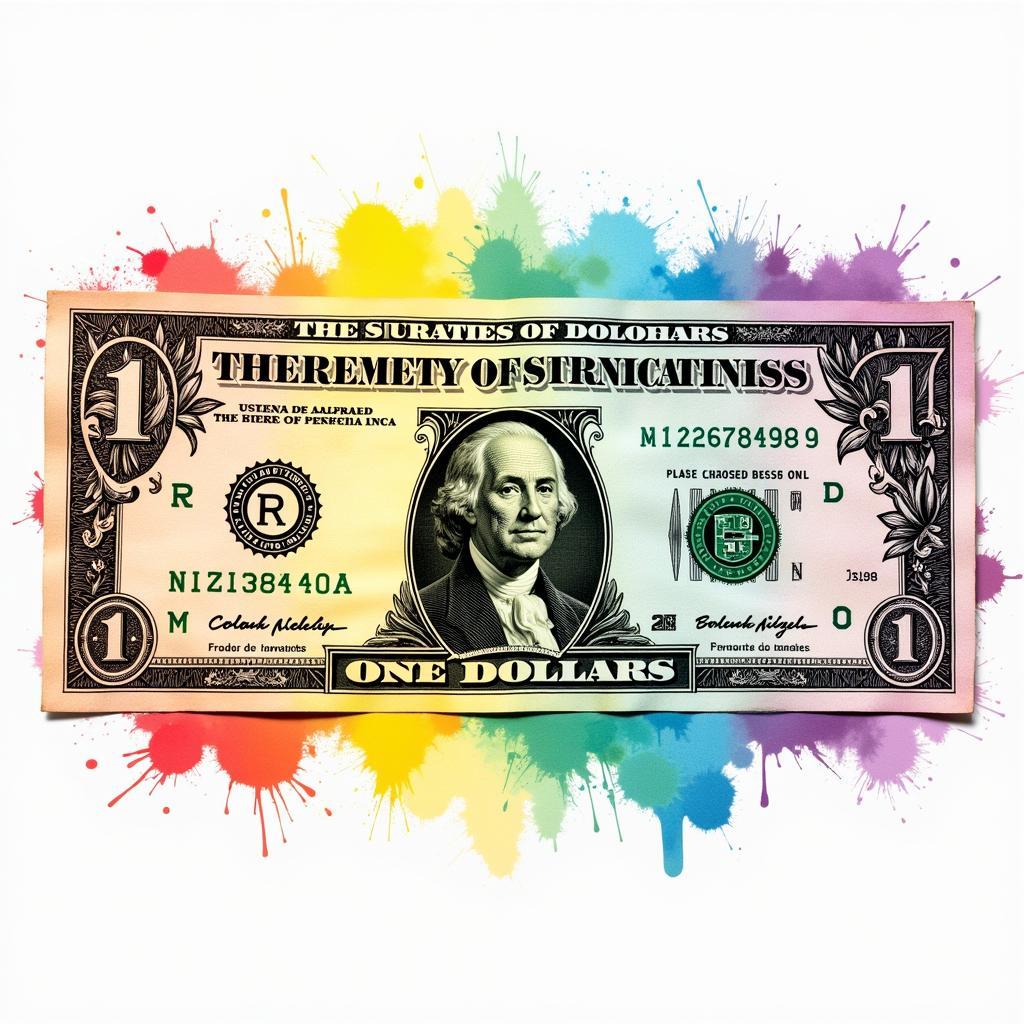 Dollar bill representing the rhyme with the word color