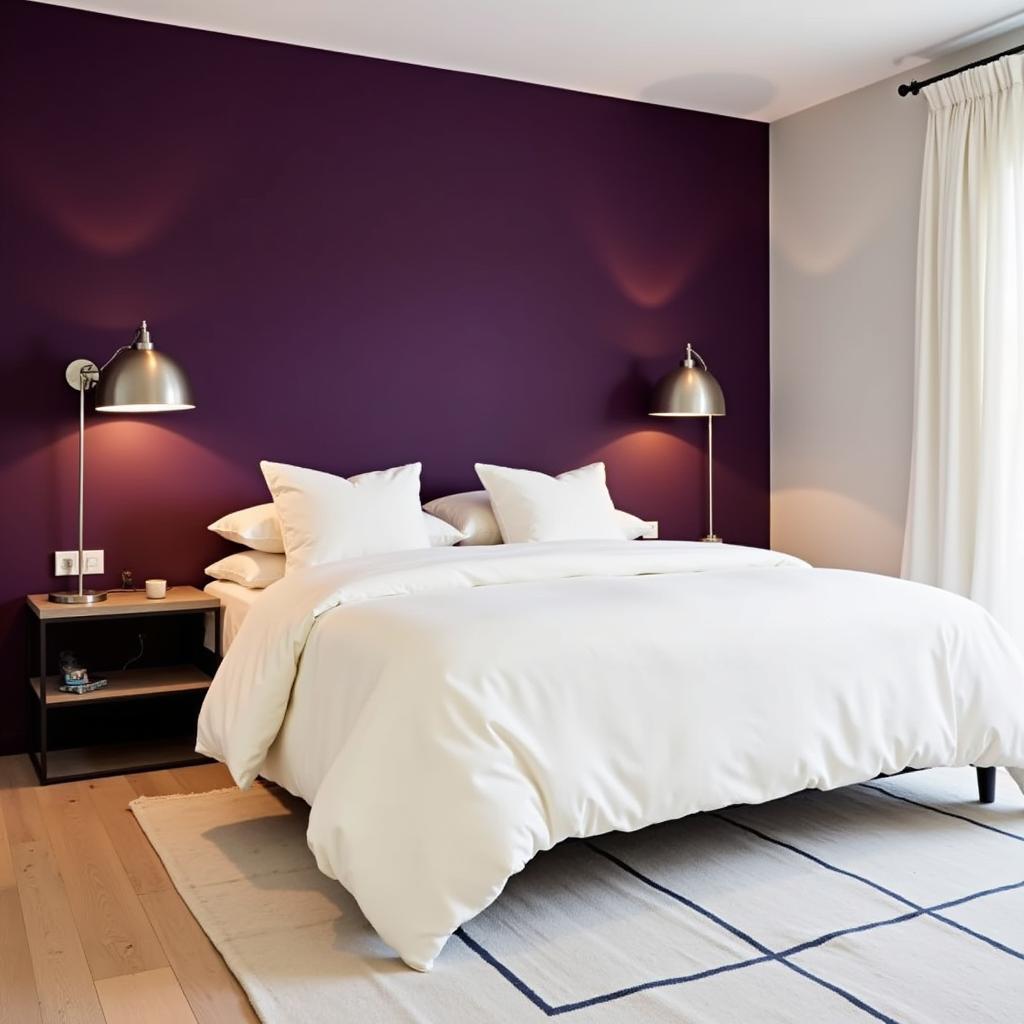 Eggplant Accent Wall in a Modern Bedroom