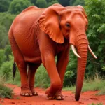 Elephant Covered in Red Mud