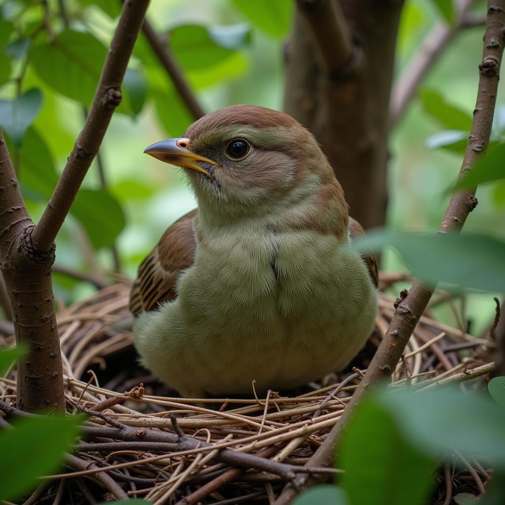 Female Bird Camouflaged in Nest