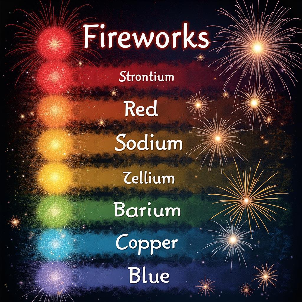 Firework Color Spectrum Chart Showing Different Elements and Corresponding Colors