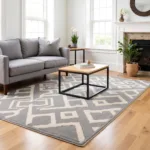 Geometric Patterned Rug on Light Hardwood Floor