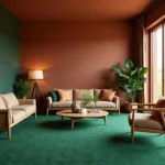 Green Carpet with Earthy Tone Walls: Creating a Natural and Grounding Space