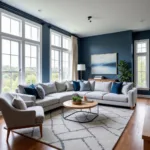 Grey furniture with blue walls