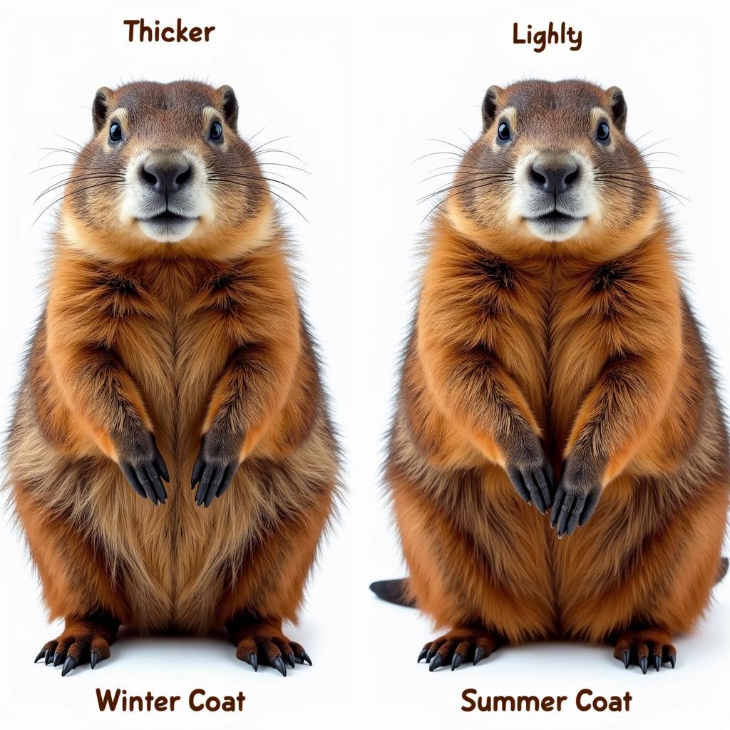 Groundhog Winter and Summer Coat Comparison