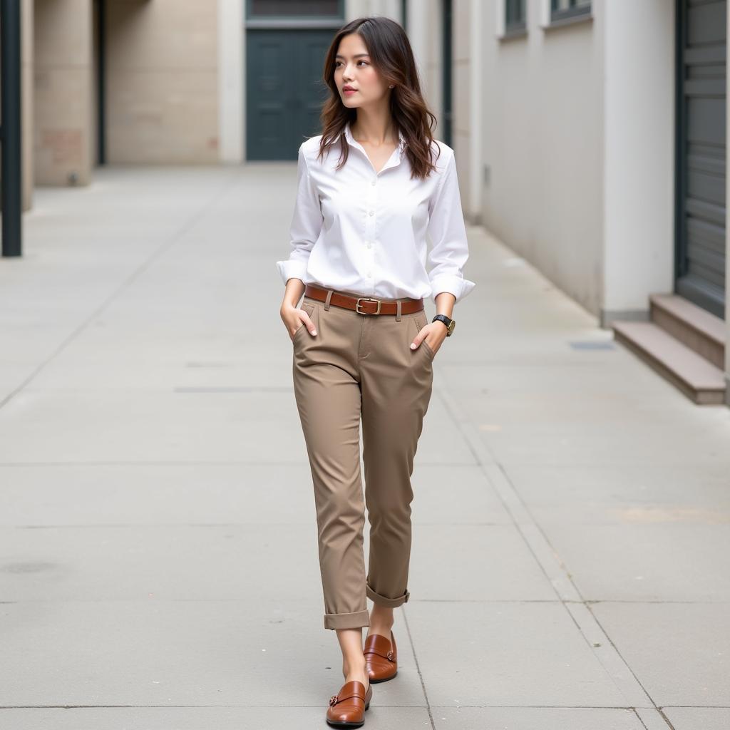 Khaki and White Outfit