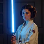 Princess Leia Holding Blue Lightsaber