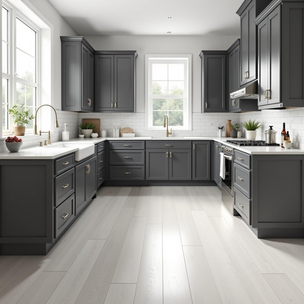 Light Gray Vinyl Flooring with Gray Cabinets