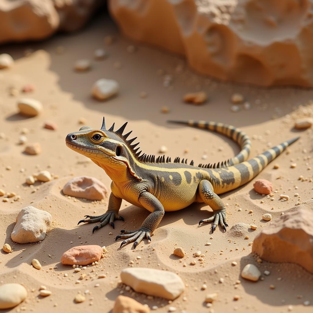 Lizard Using Color Change for Camouflage in Desert Environment