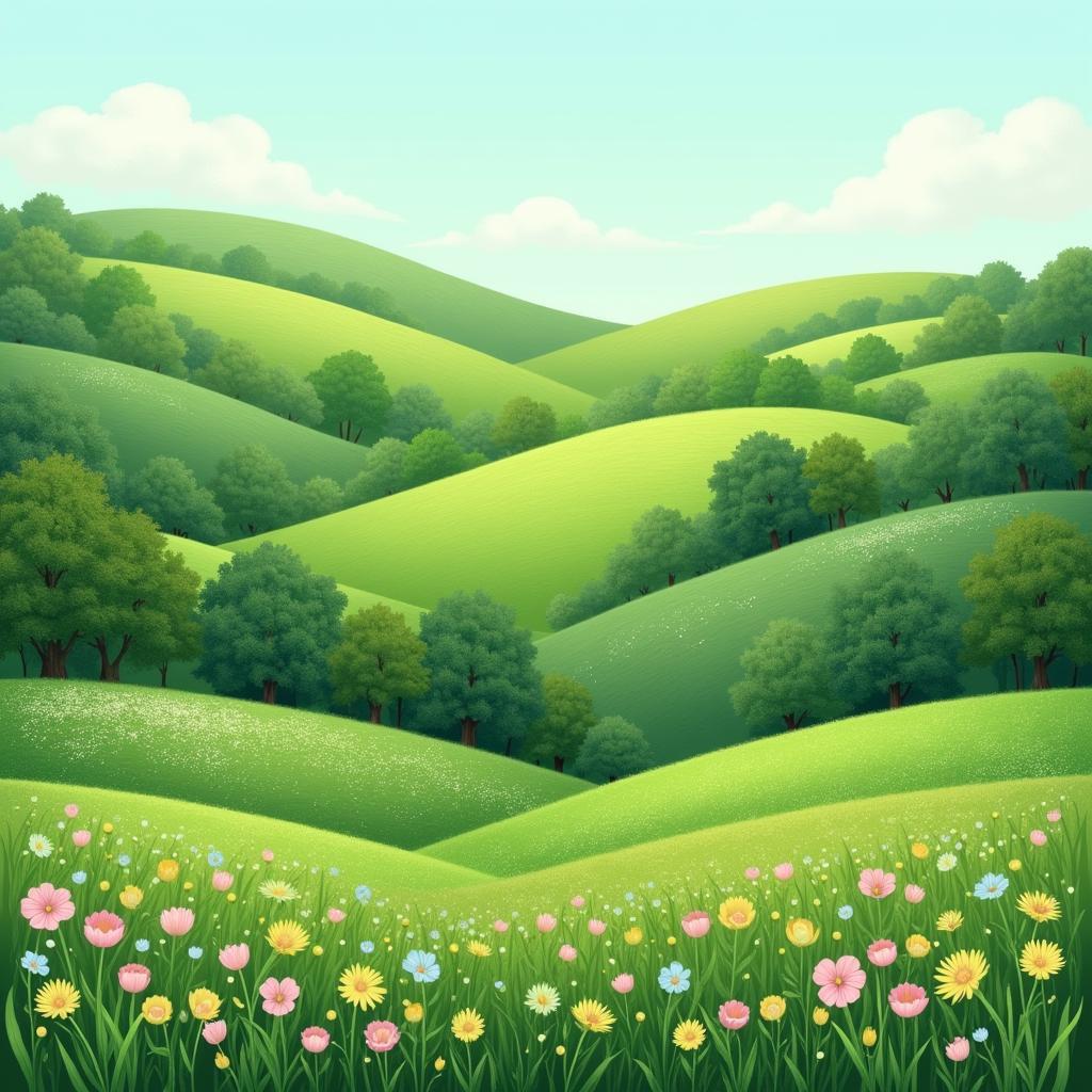 March Landscape with Pastel Green Hues