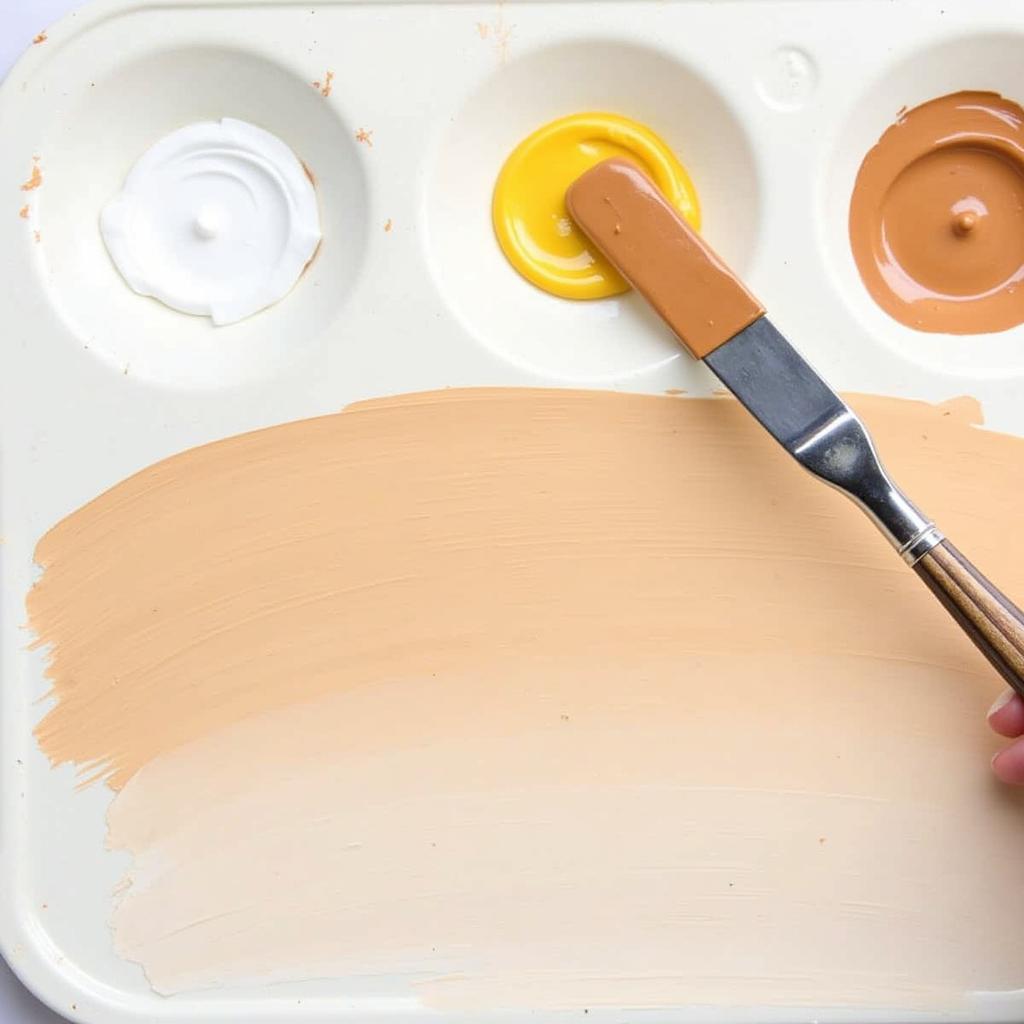 Mixing Tan Acrylic Paint on a Palette