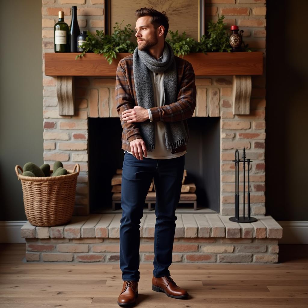 Navy Blue Pants and Brown Shirt Winter Style