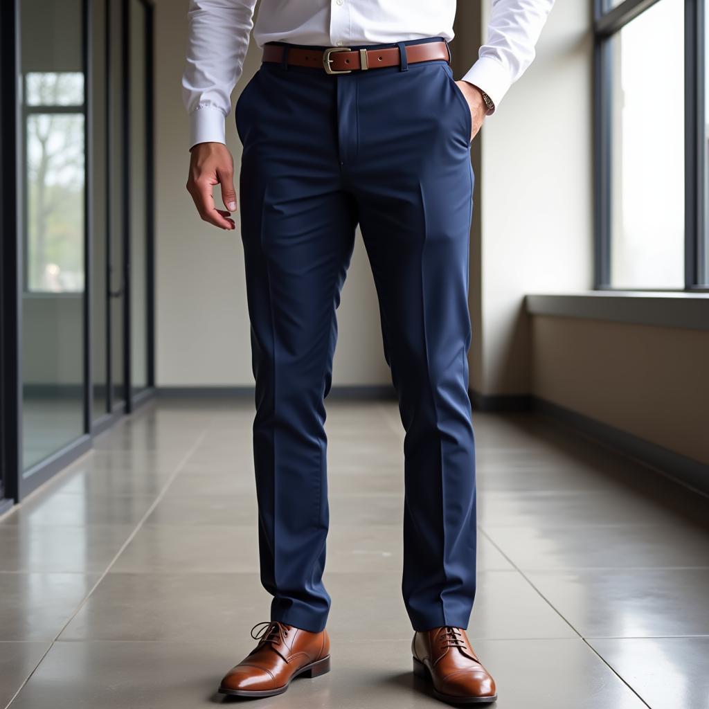 Navy Blue Pants with White Shirt Men's Style