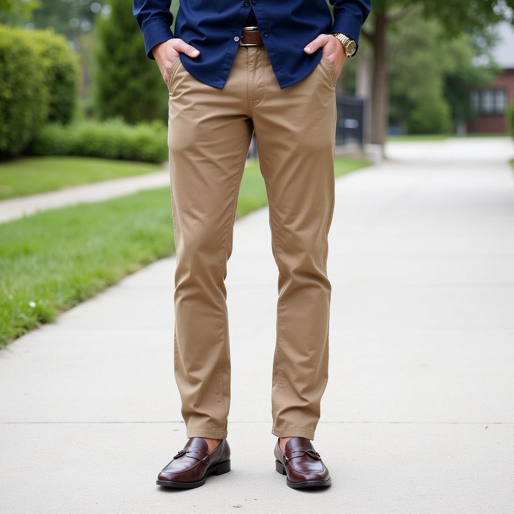 Navy Blue Shirt with Khaki Pants