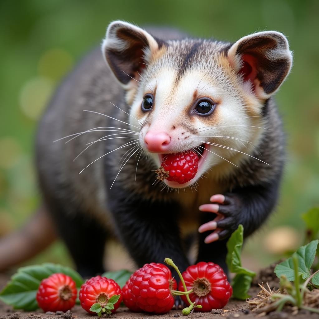 Opossum Eating Berries in Colorado