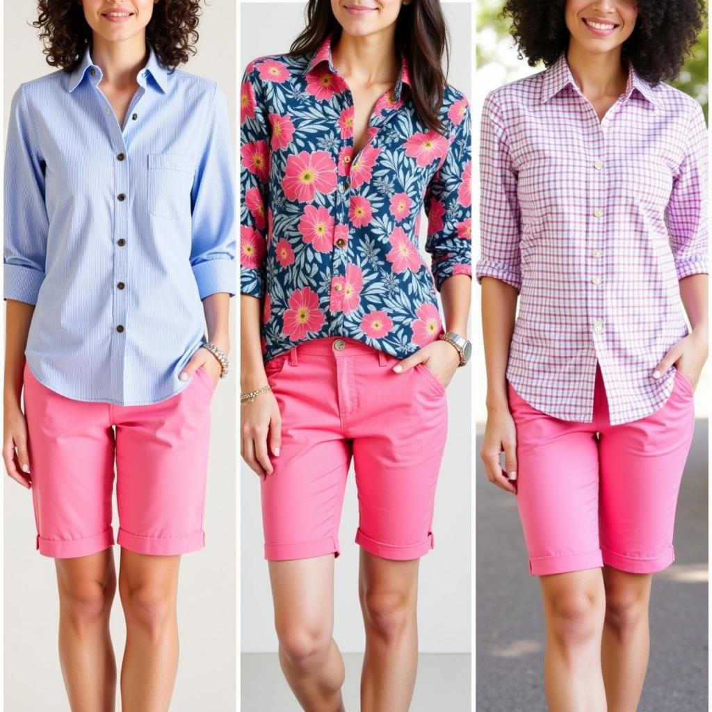 Stylish Patterns: Stripes, Florals, and Checks with Pink Shorts