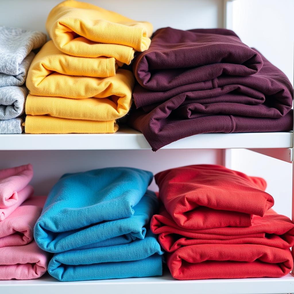 Sorting laundry to prevent color bleed.