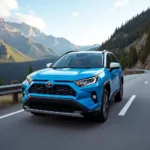 Toyota RAV4 in Blueprint on a Mountain Road