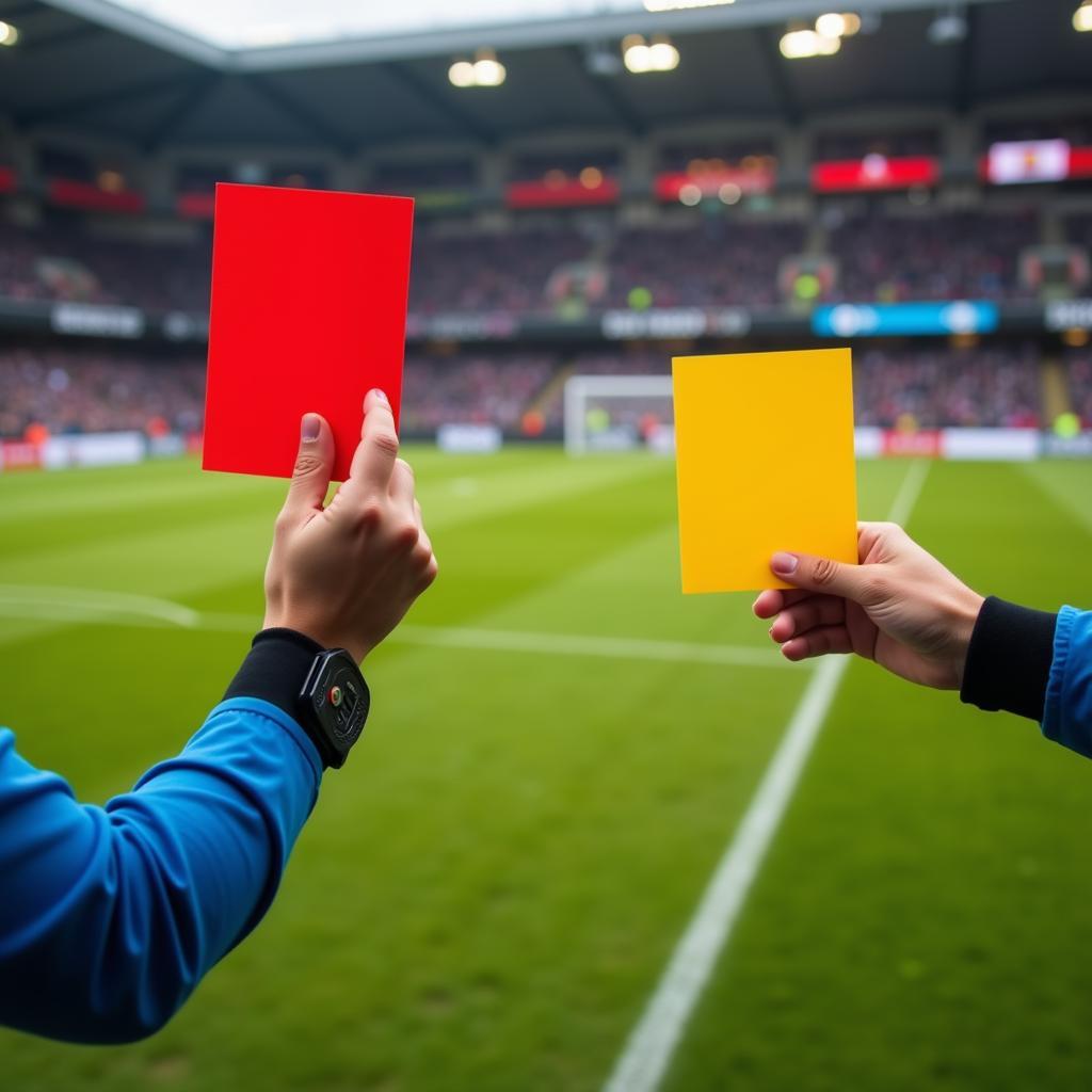 Red and Yellow Cards on a Soccer Field