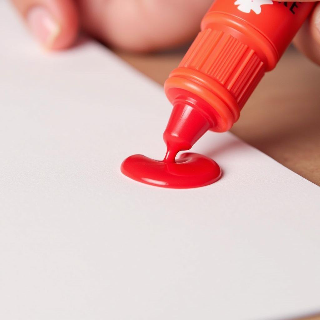 Red glue stick applied to paper for crafts