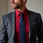 Red Shirt and Navy Tie Combination