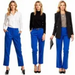 Royal Blue Pants Outfit Ideas with White Shirt and Black Blazer