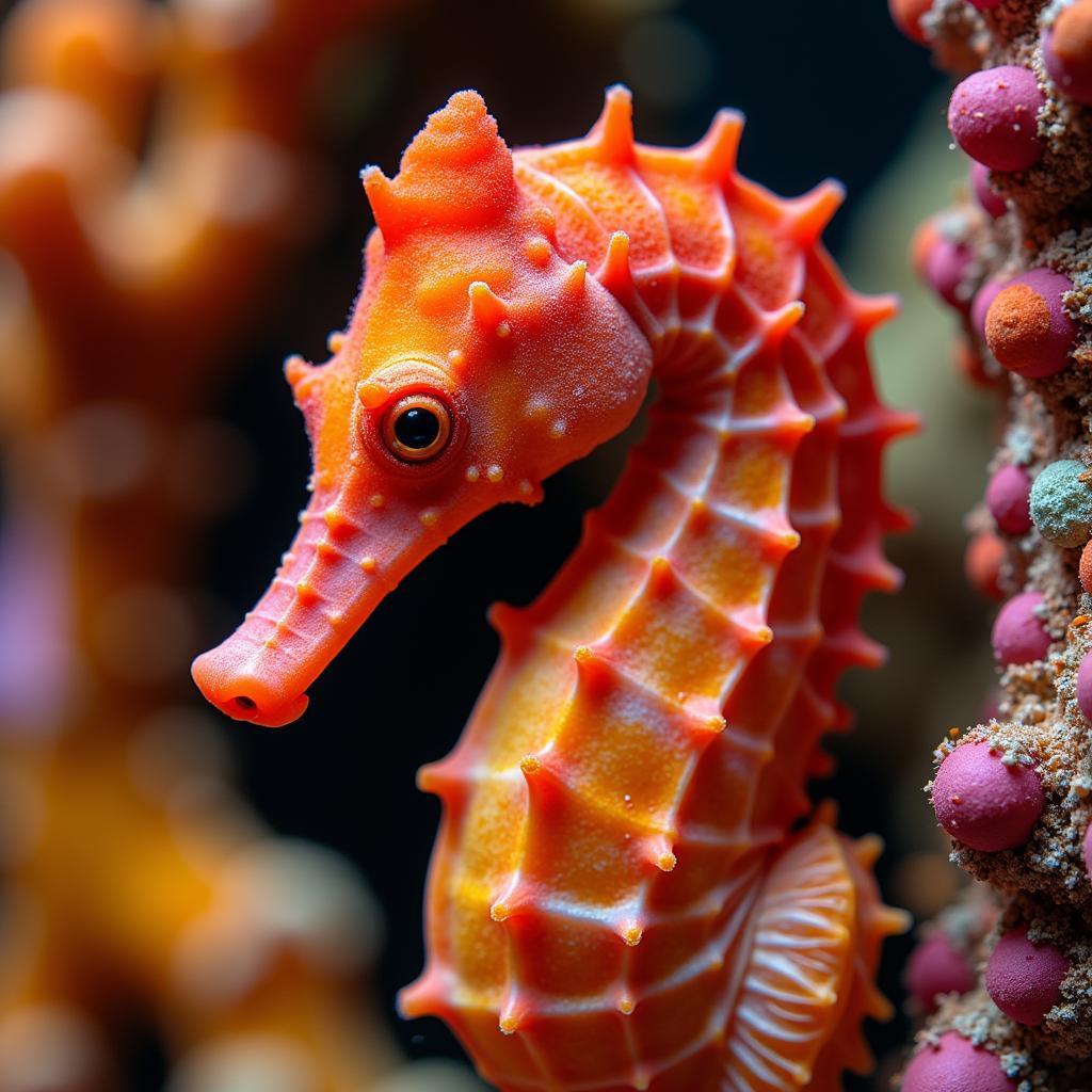 Seahorse Camouflaged in a Coral Reef