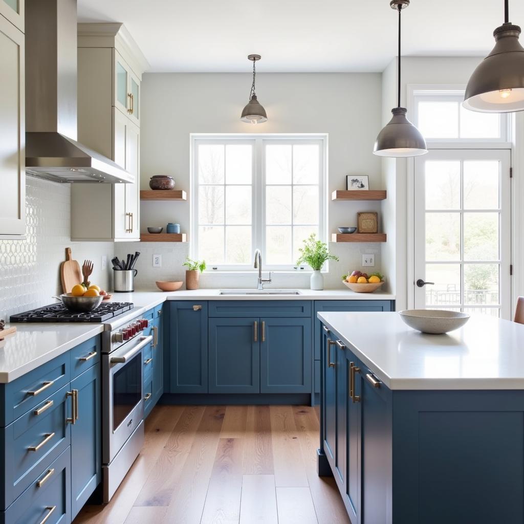 Steel Blue Kitchen with White Countertops