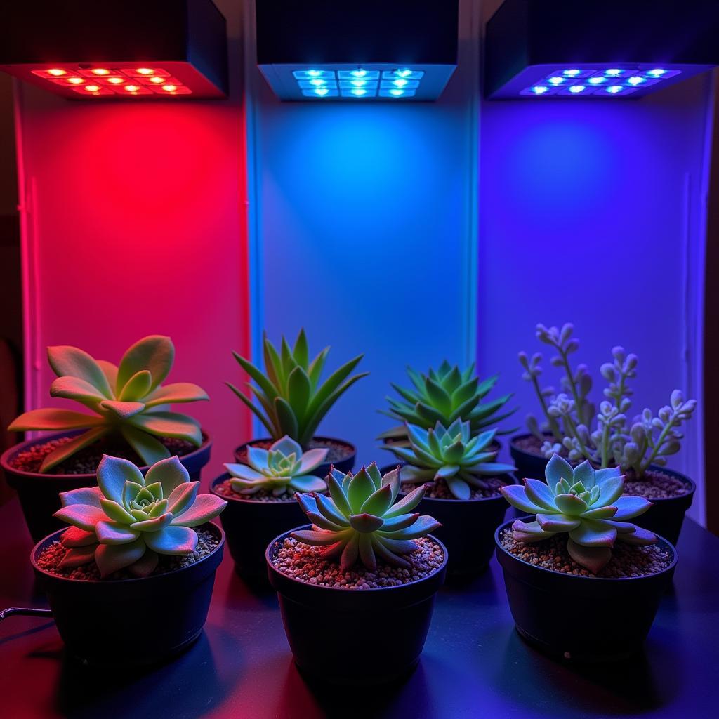 Succulents Thriving Under Different Colored Grow Lights