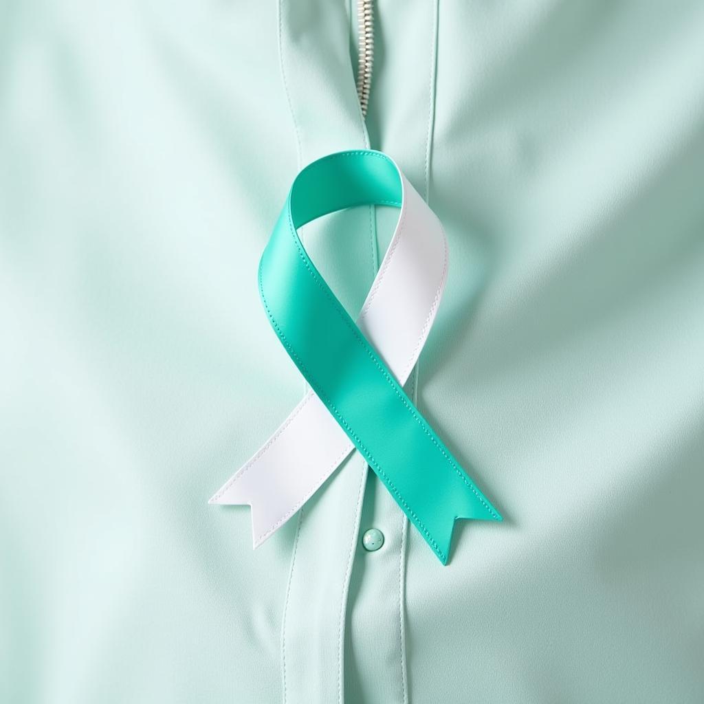 Teal and White Ribbon for Cervical Cancer Awareness