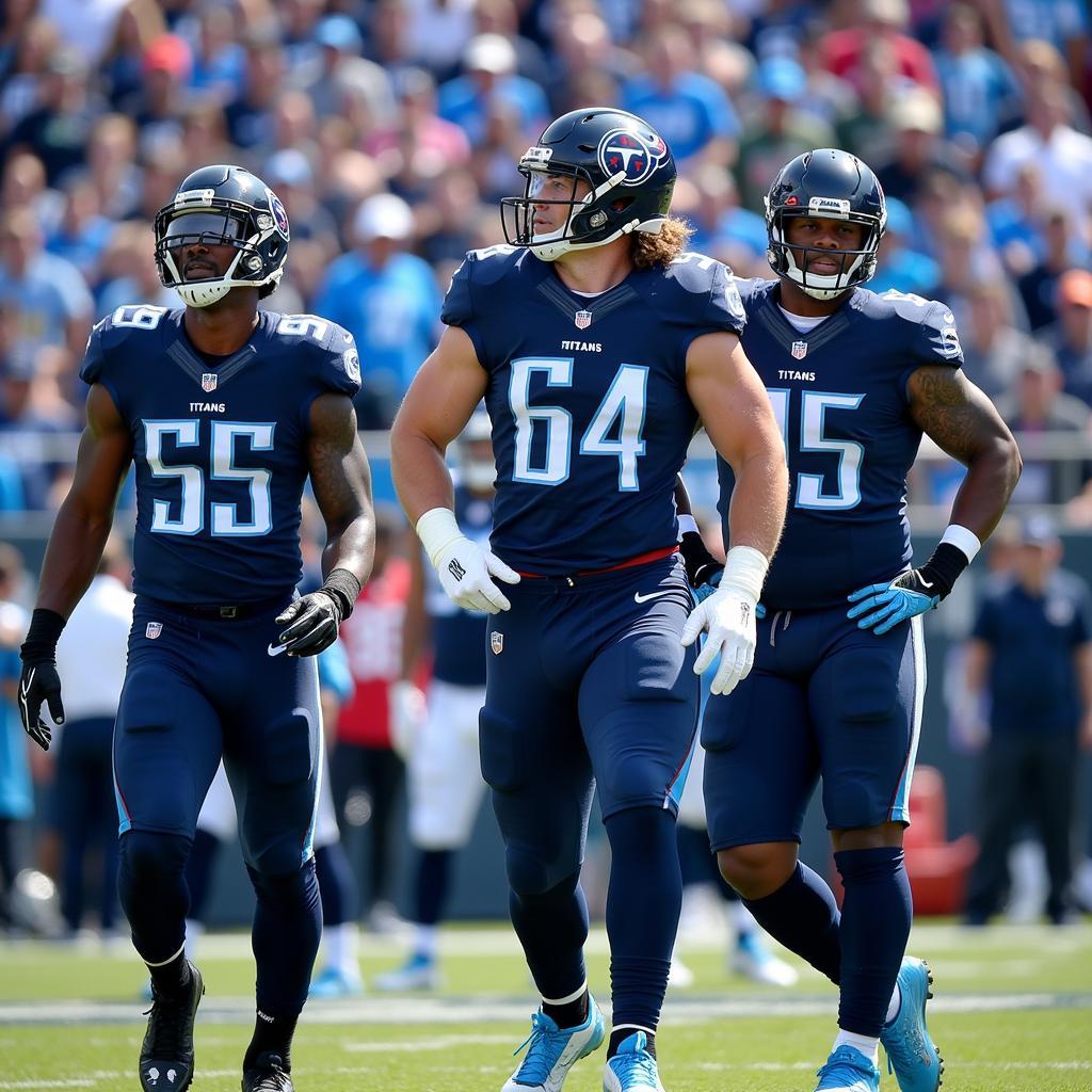 Tennessee Titans players in navy blue uniforms