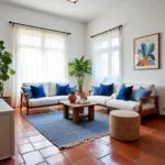 Terra Cotta Living Room with Blue Accents