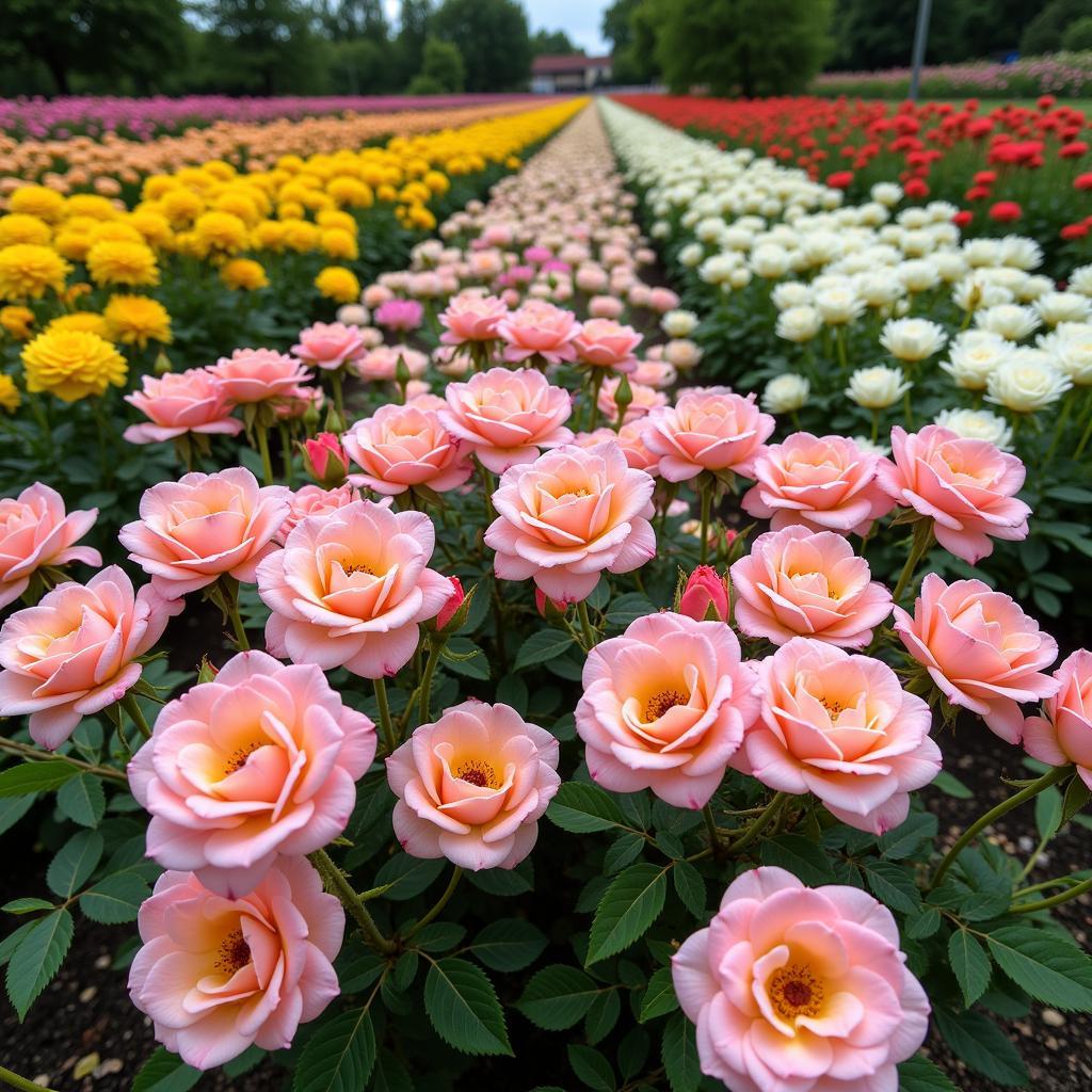 Texas Rose Variety of Colors in a Garden