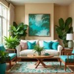 Tropical Living Room Decor Ideas Featuring Vibrant Colors and Lush Greenery