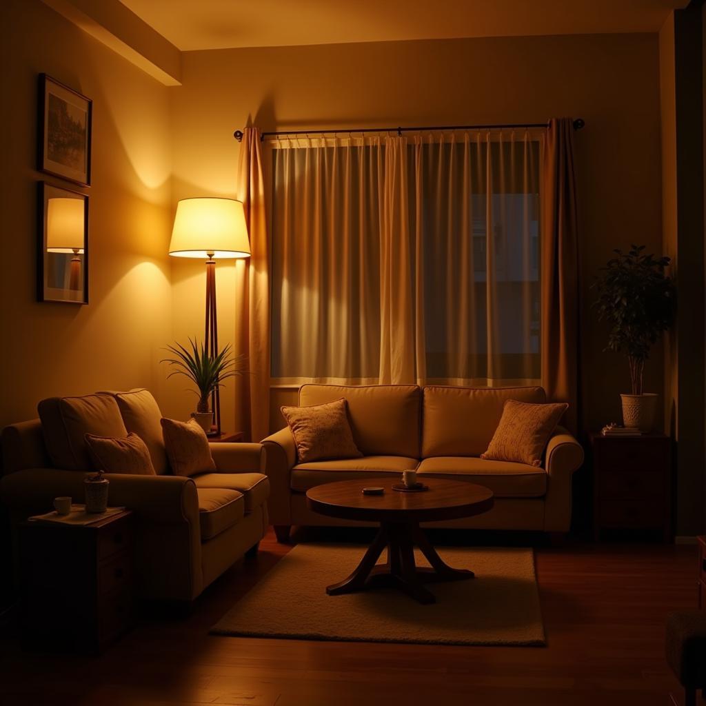 Warm White Fluorescent Lamp in a Living Room