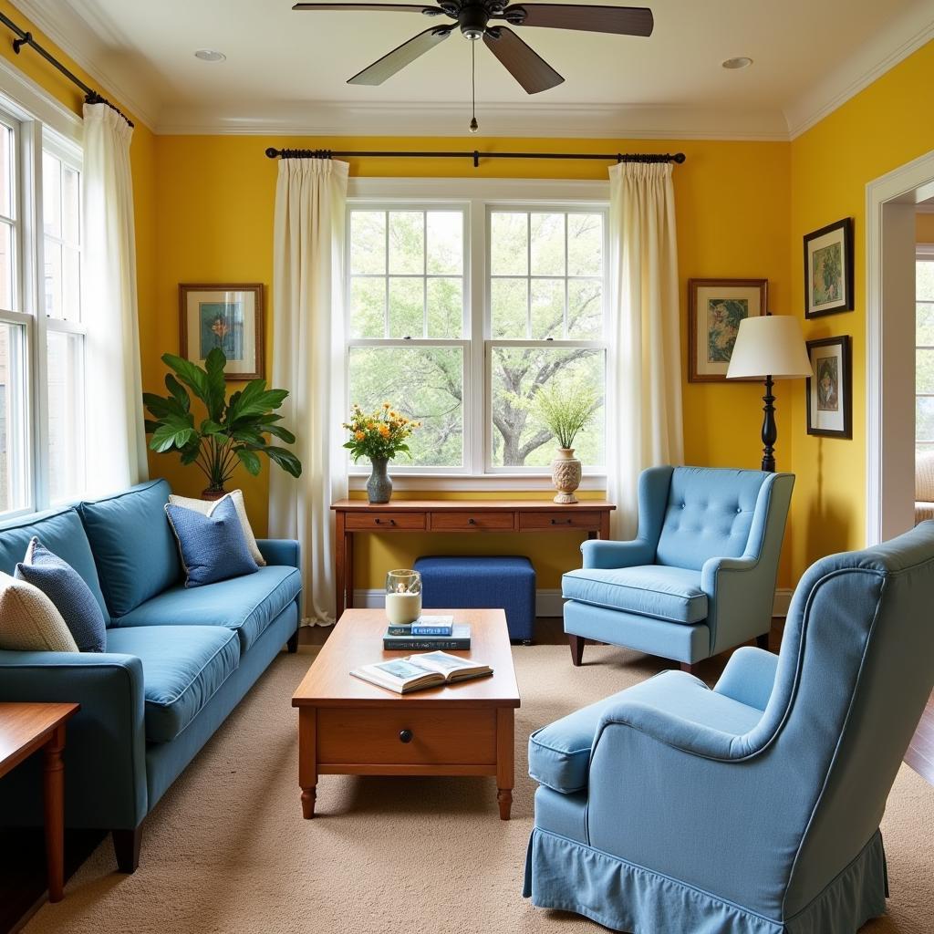 Warm Yellows and Cool Blues Living Room