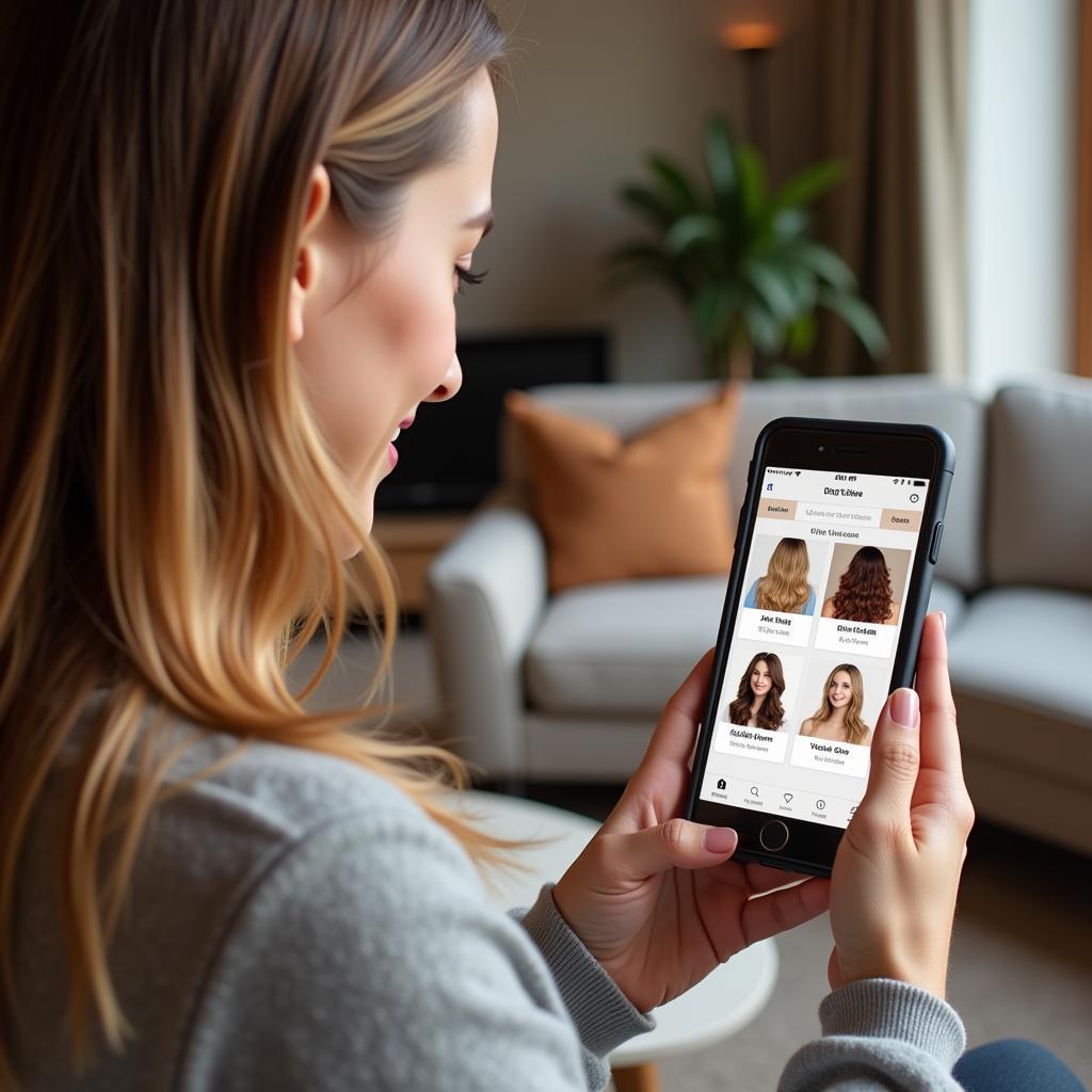 Woman Taking a Hair Color Quiz on Phone