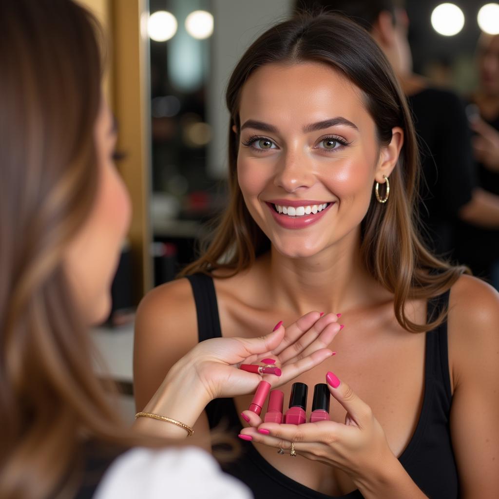 Woman Trying Lipstick Shades