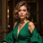 Emerald Green Dress with Gold Accessories