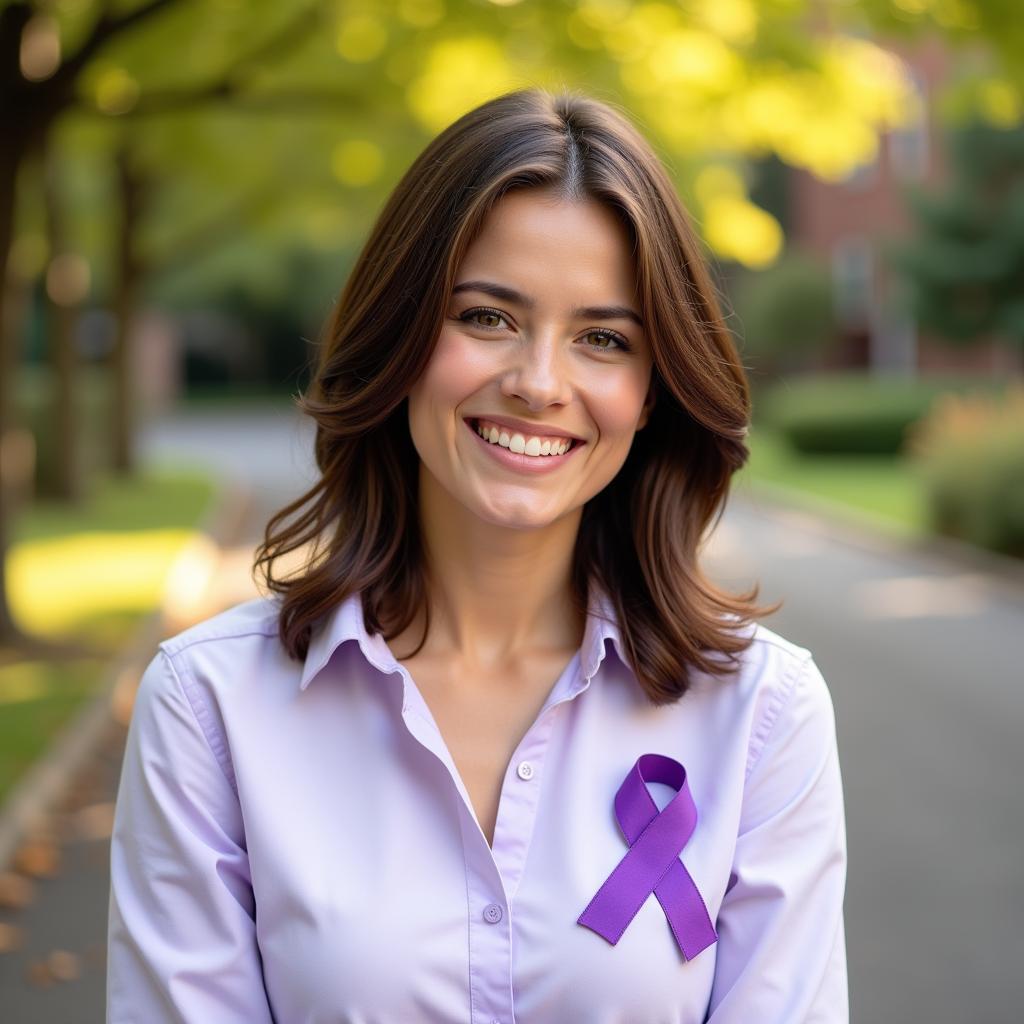 Woman Wearing Purple Lupus Awareness Ribbon