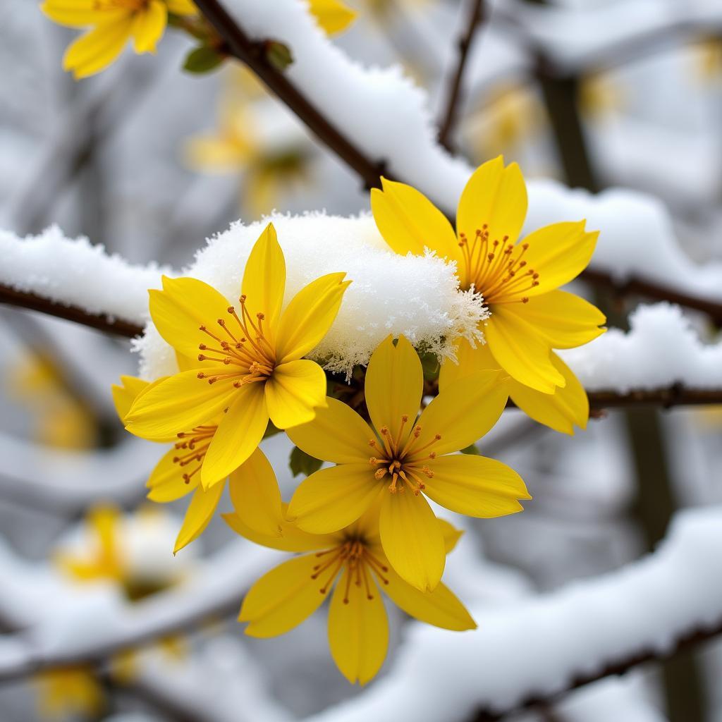 Yellow Winter Jasmine Blooming in Winter