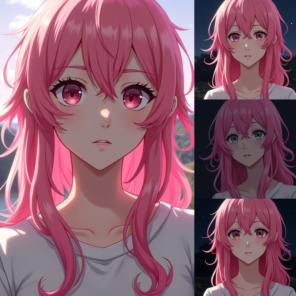 Yuji's Hair in Different Lighting: Variations in Pink