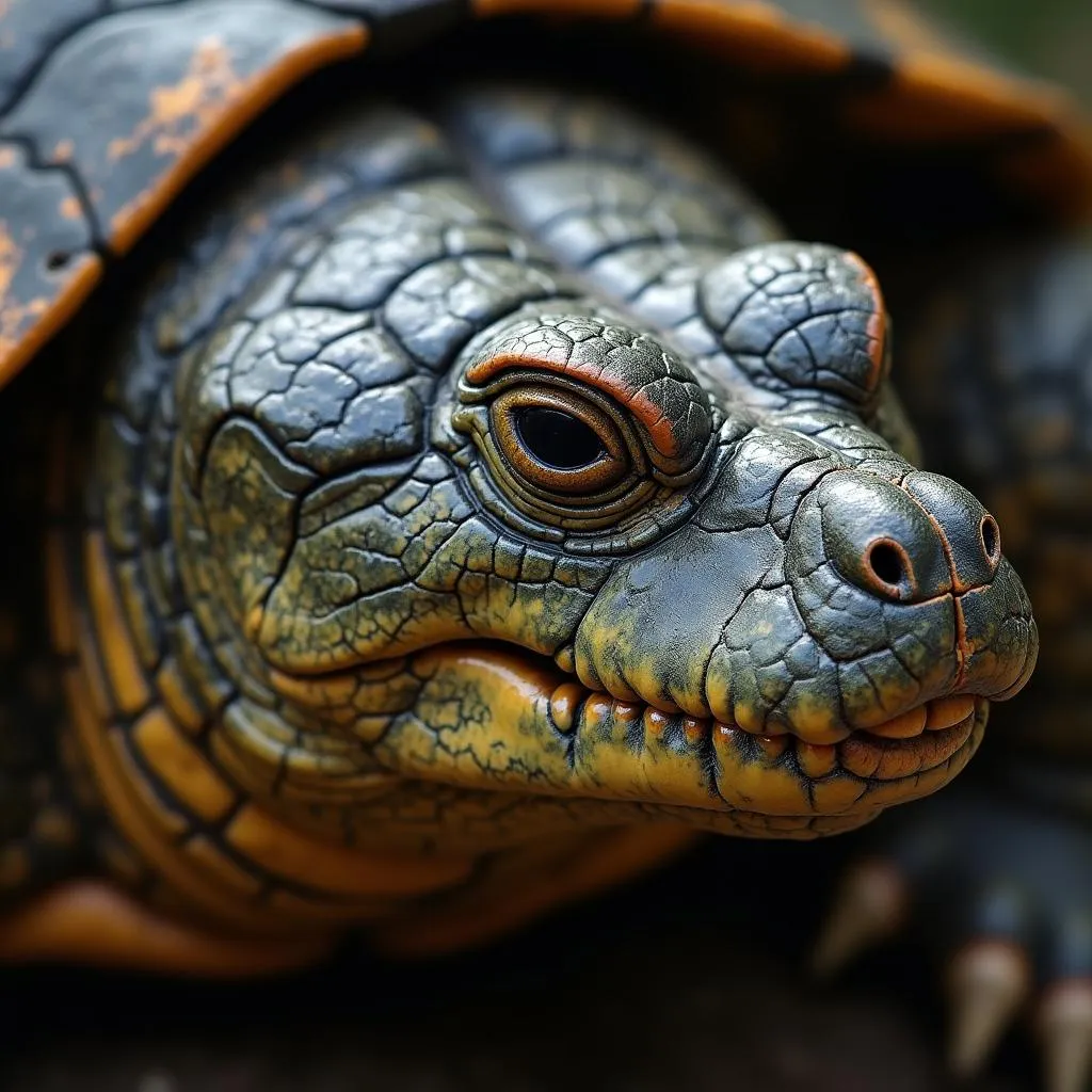 Close-up of an Alligator Snapping Turtle's Head